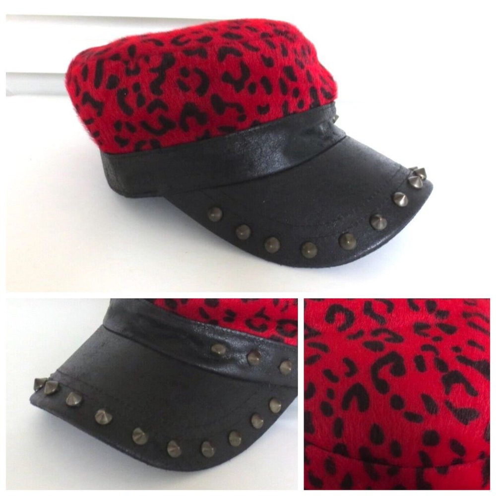 TNC FAUX CALF FUR ANIMAL PATTERN BASEBALL BLACK/RED UNISEX - Picture 1 of 9
